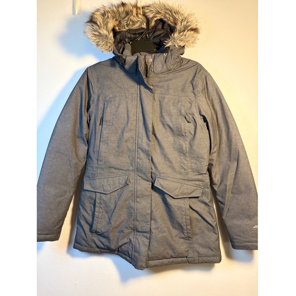 Eddie Bauer WeatherEdge Parka Women Medium Gray Excellent Faux Fur Hood Jacket
